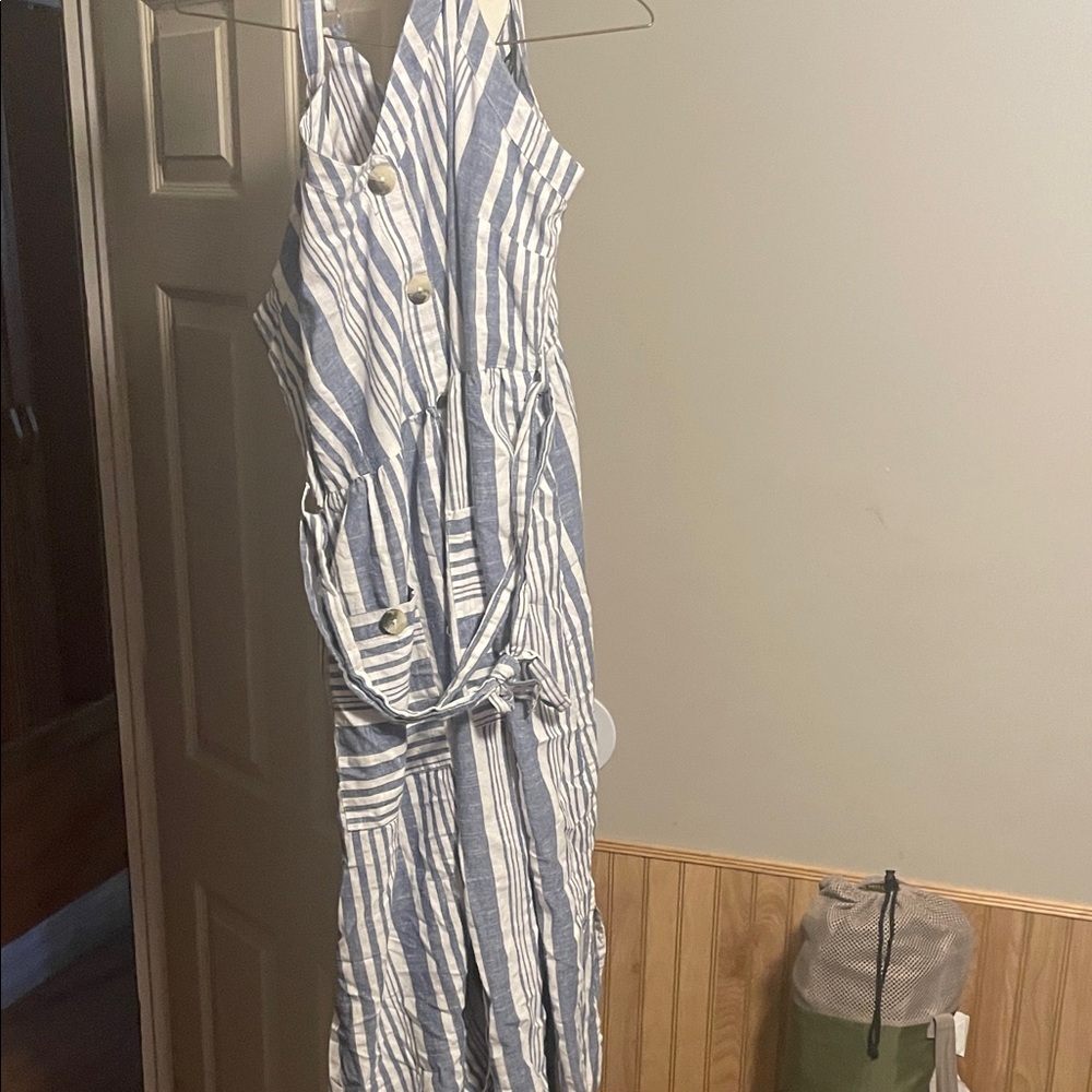 Mlle Gabrielle Blue and White Striped Maxi Dress